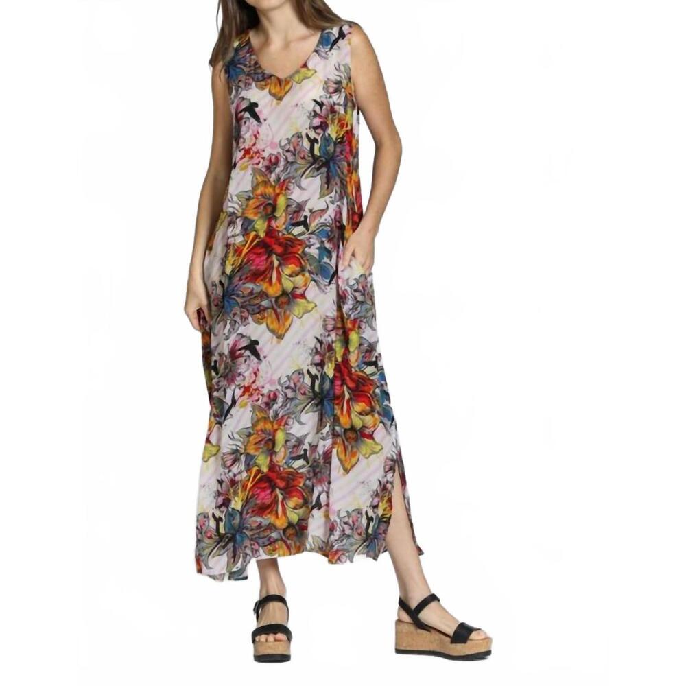 NEW APNY v-neck tank long dress in yellow/red multi